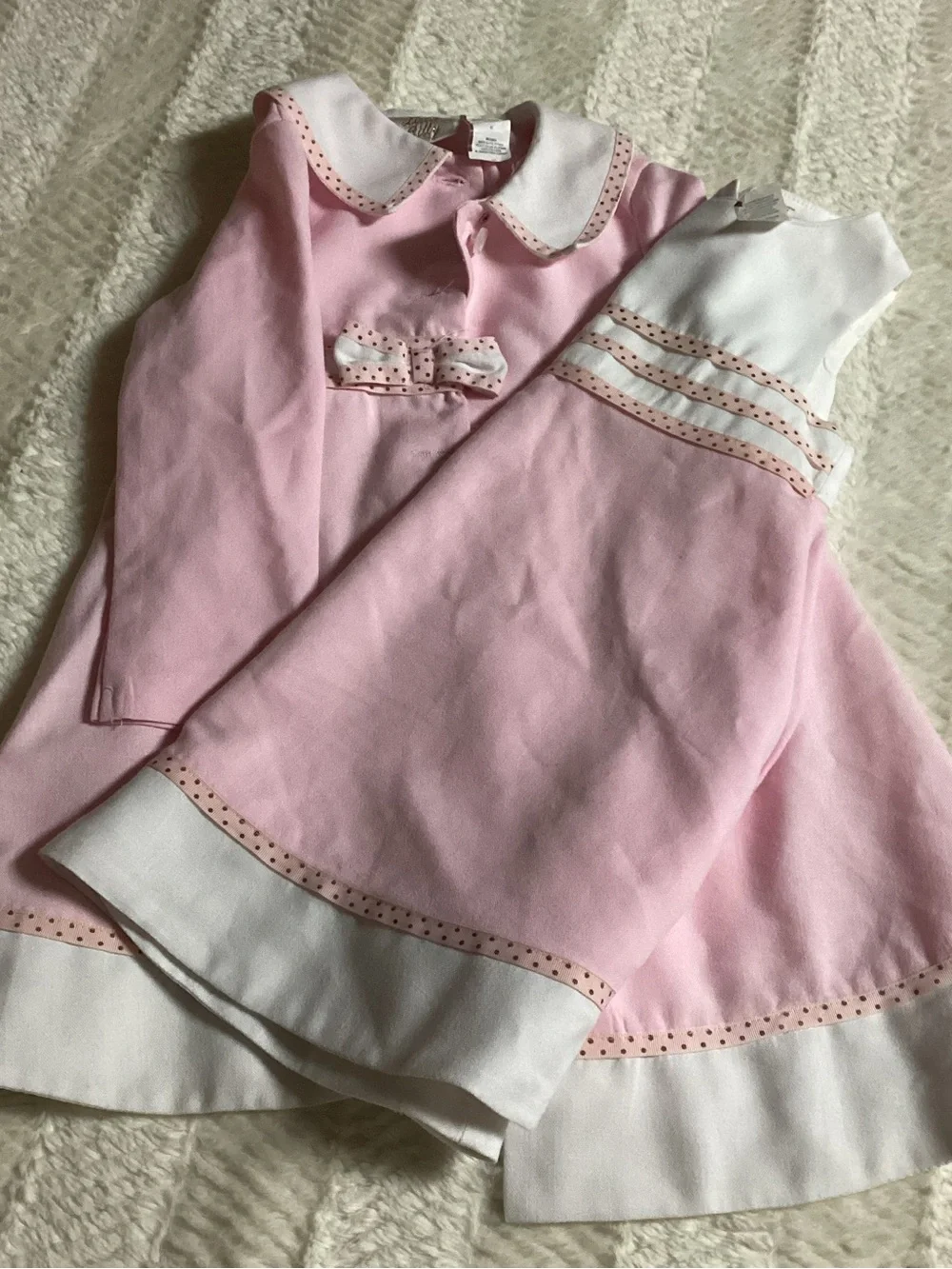 Vintage Girls Little Bitty Rayon Blend Matching Dress Long Coat Pink Polkadot 4T